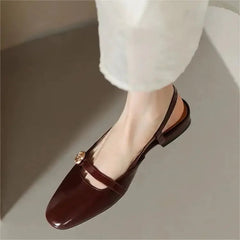 Women's Retro Soft Leather Chunky Heel Design Mary Jane Sandals Spring New Pointed Toe Women PU Leather Comfort Single Shoe