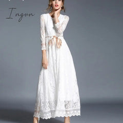 Ingvn - 2023 Fashion Trends High-end Hollow Out White Lace Dress Women Maxi Dress Robe Femme Ete Autumn Long Party Dresses Vestido Longo