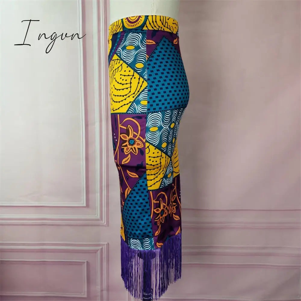 Ingvn - Outfits Fashion Trends Women Summer Print Skirt Vintage Floral African Fashion High Waist Tassel Classy Modest Elegant Retro Jupes Falads