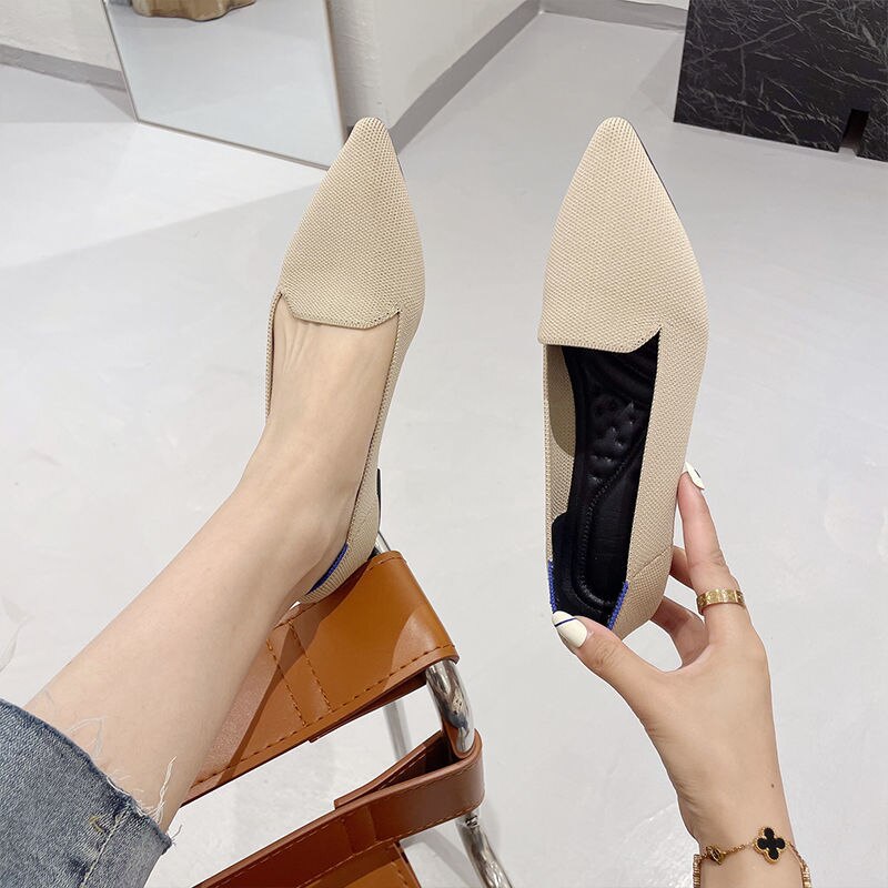 women's flat shoes Large shoes Fashion good materials Knitted breathable rubber anti-skid latex insole Spring and autum