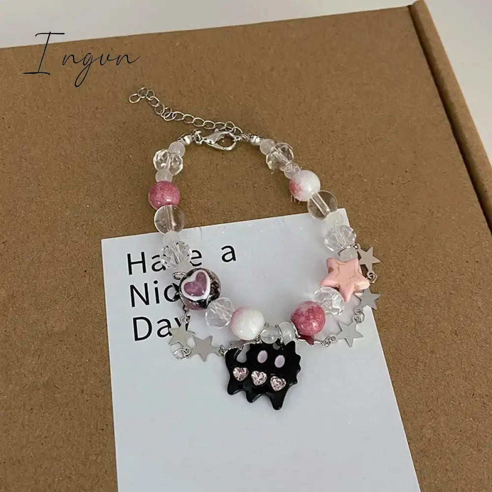 Fashion Cute Cat Y2k Sweet And Cool Hot Girl Star Bracelet For Women Crystal Beaded Double Layer Stacked Bracelet Party Gift