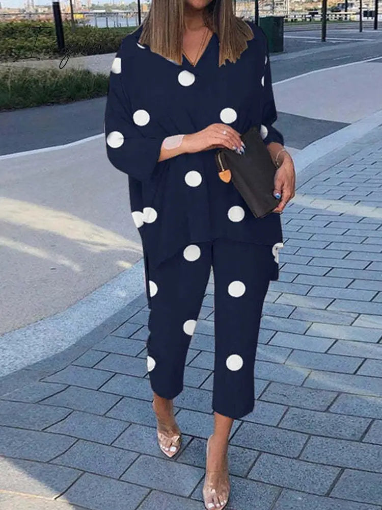 Ingvn - Summer Outfits Vintage Floral Print Casual Outfits Women Summer Long Sleeve Blouse And Pants Sets Cotton Linen Female Elegant Two Piece Suits