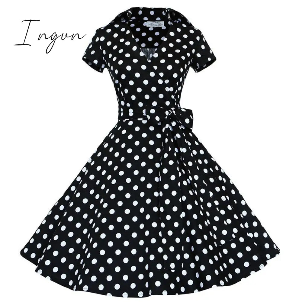 Ingvn - Audrey Hepburn Summer Dress Women Polka Dot Vintage Swing Robe Rockabilly Housewife Retro 50s Pinup Dresses Vestidos