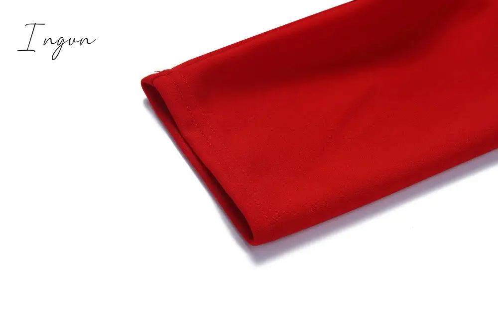 Ingvn - African Style Women Casual Belted Pleated Dress Elegant Chic Office Lady A-Line High Waist Dress Autumn Winter Fashion
