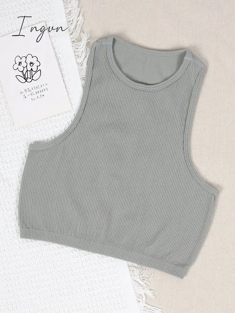Ingvn - Crop Top Women Fashion Basic Sleeveless Sport Vest Solid Color Fitness Tank Top Seamless Streetwear Base Tees Tops