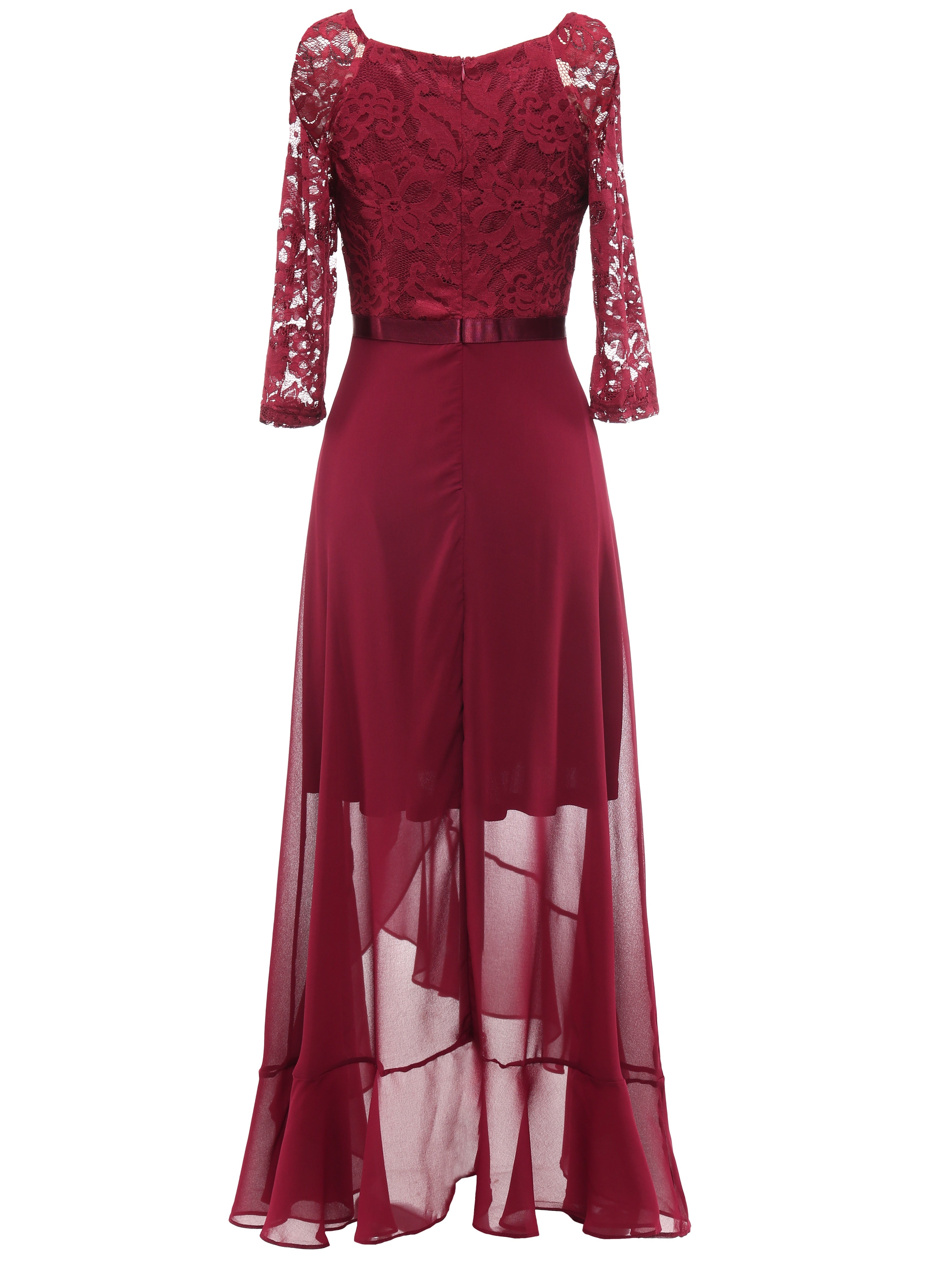 Solid Lace Splicing Aline Dress, Elegant V-neck Ruffle Hem Asymmetrical Dress For Wedding Party, Women's Clothing Wedding graduation engagement occasion ceremony party holiday vacation birthday