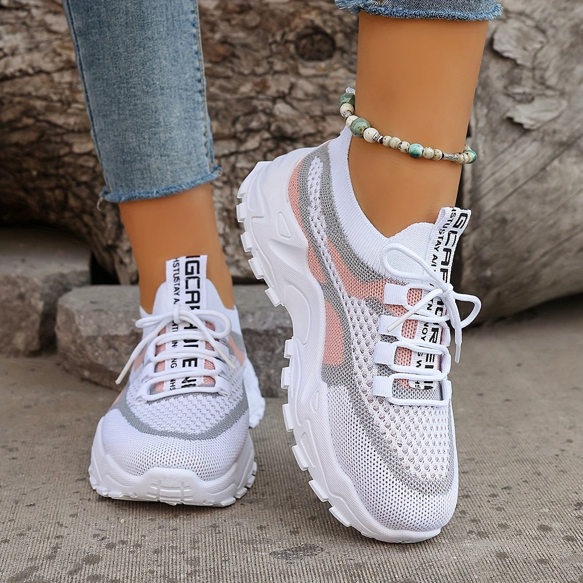 Women's Breathable Mesh Platform Sneakers, Casual Lace Up Outdoor Shoes, Comfortable Low Top Sport Shoes plus size