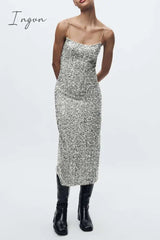 Ingvn - Sexy Solid Sequins U Neck Wrapped Skirt Dresses