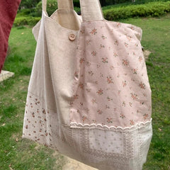 INGVN  Patchwork Contrast Color Flower Print Shoulder Handbags Fashion Y2k Underarm Bag High-capacity Women All Match Canvas Tote Bags