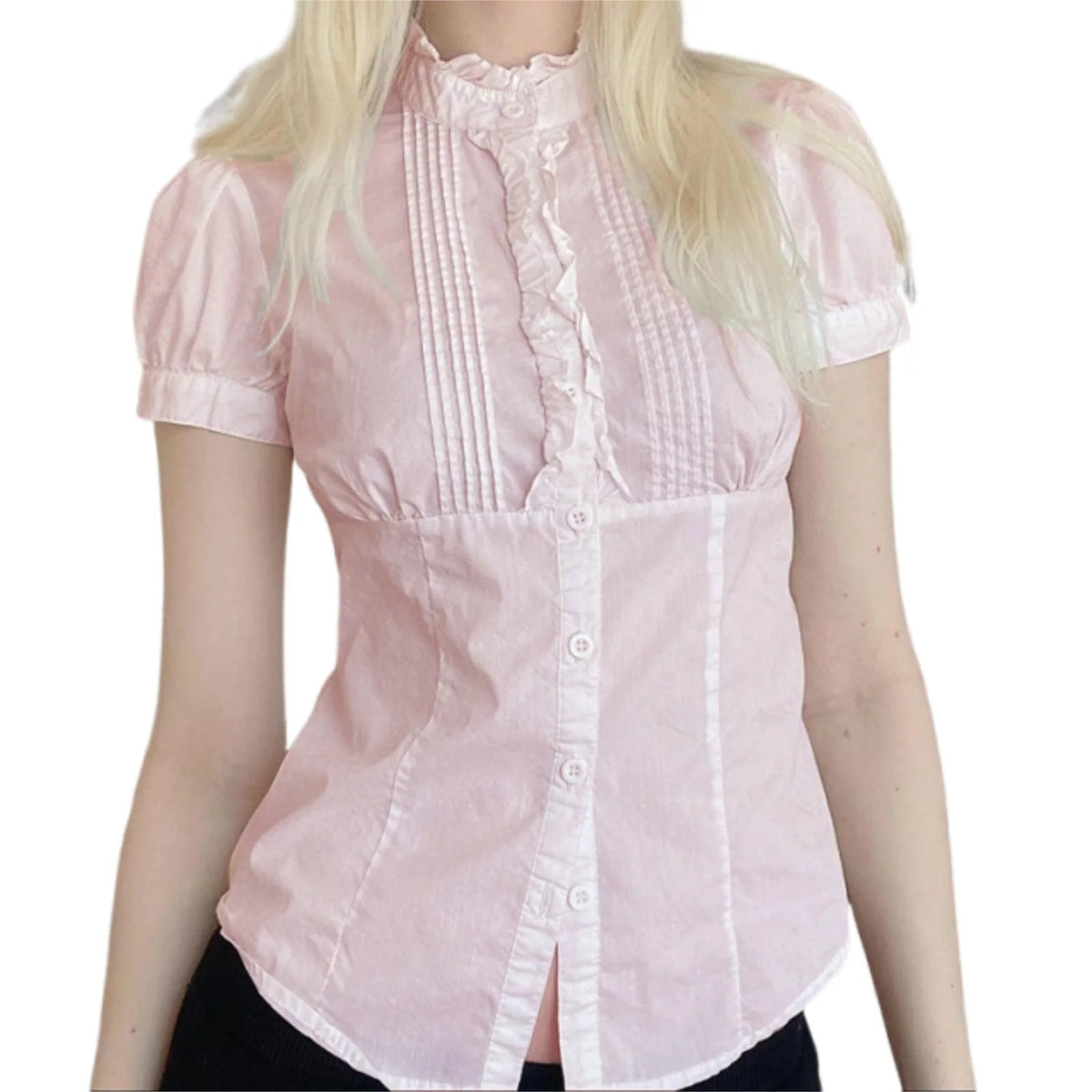 Women Shirts Elegant Short Sleeve Button Closure Solid Slim Fit Blouse Summer Y2K Tops