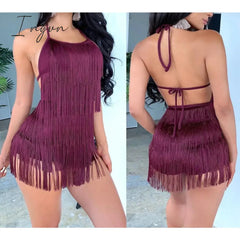 Ingvn - 2023 Trends Tassel Summer Dresses Female Halter Backless Casual Club Mini Dress Sexy Fringe Bandage Bodycon Party Dress Vestidos