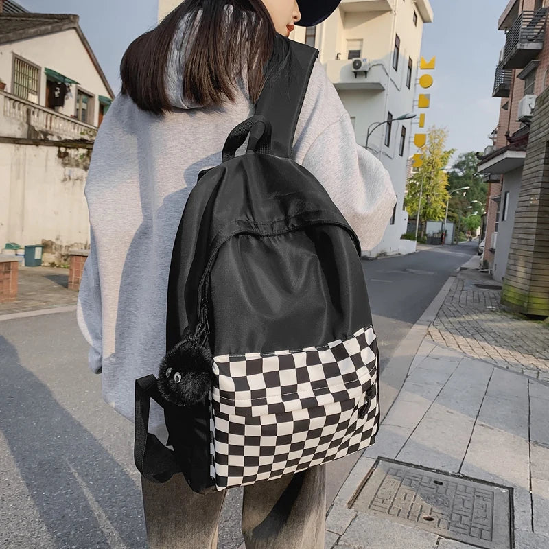 INGVN  Fashion Girls Plaid Backpack Waterproof Leisure Shoulder Bag Women Laptop Mochila Bookbag Travel Rucksack for Female