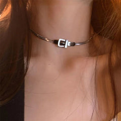 INGVN  Neo Gothic Alloy Choker Silver Color Belt Buckle Snake Chain Necklace For Women Fashion Jewelry Party Accessories
