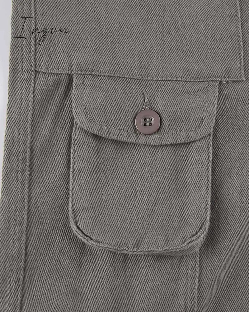 Ingvn - Fashion Women's Jeans Y2K High Street Waist Denim Trousers Drawstring Waist Flap Pocket  Baggy Jeans Loose Women's Classic Pants