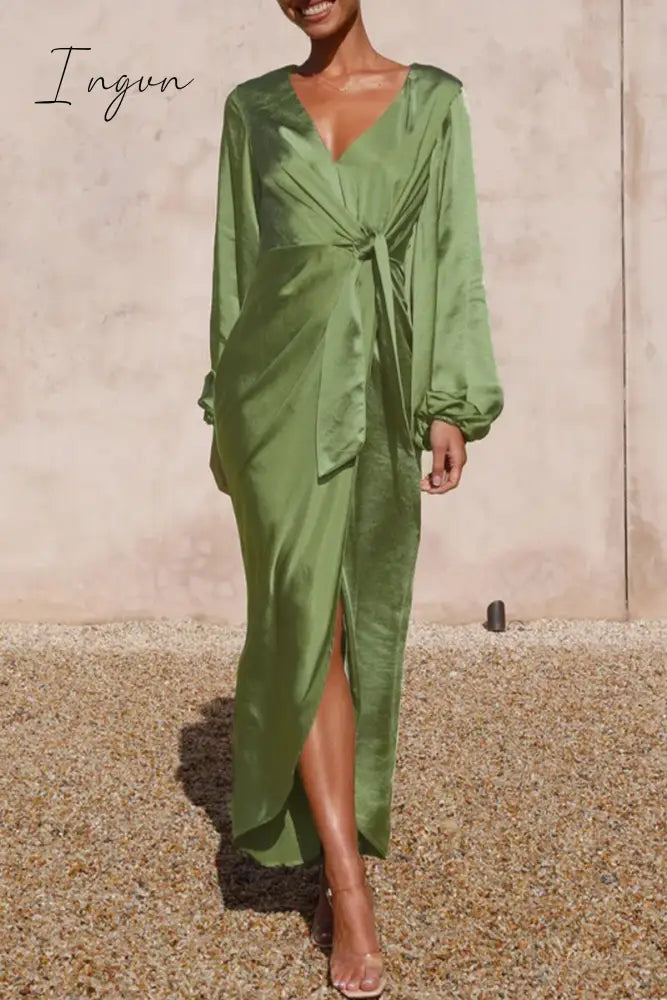 Ingvn - Celebrities Elegant Solid Bandage V Neck A Line Dresses