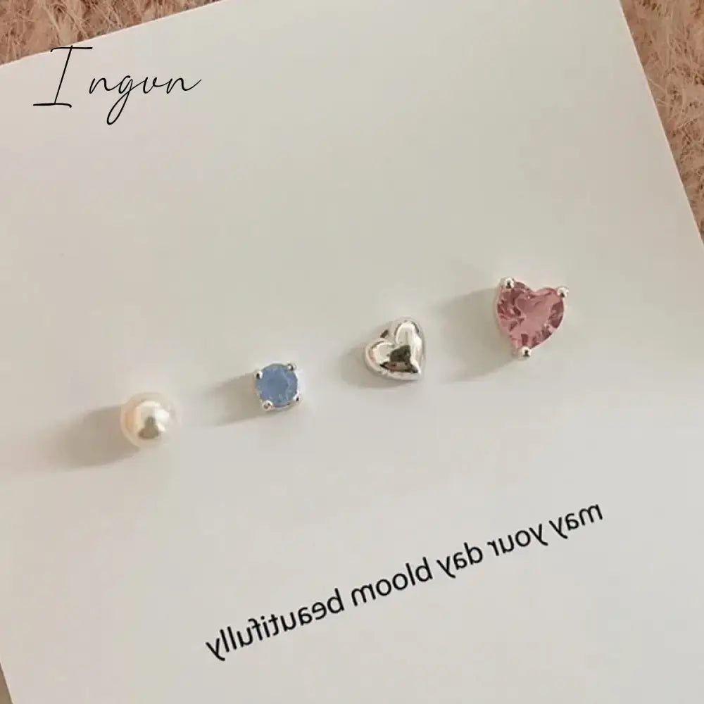 4PCS Korean Fashion Colorful Zircon Heart Metal Pearl Stud Earring for Women Aesthetic Jewelry Set Earrings Wedding Accessories