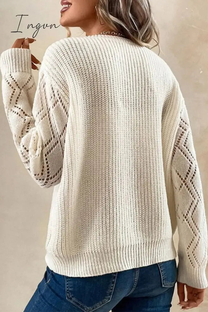 Ingvn - Casual Simplicity Solid Lace V Neck Tops