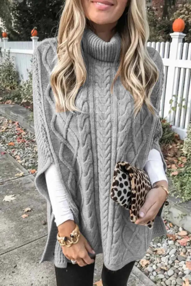Ingvn -  High Neck Loose Cable Knit Pattern Stitching Sweater(7 Colors)