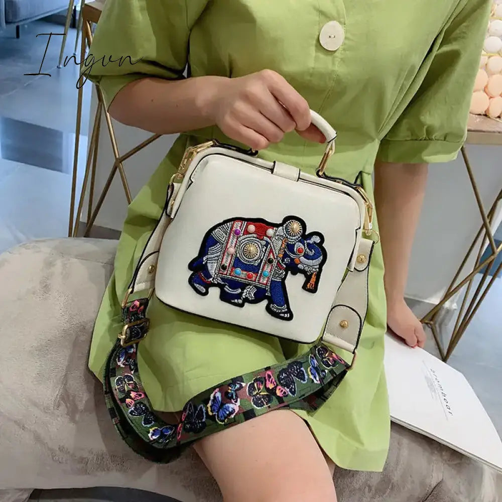 Ingvn - Designer Luxury Handbags Crossbody Bags Elephant Embroidered Bags for Women Leather Handbag Messenger Bag Purses Satchels