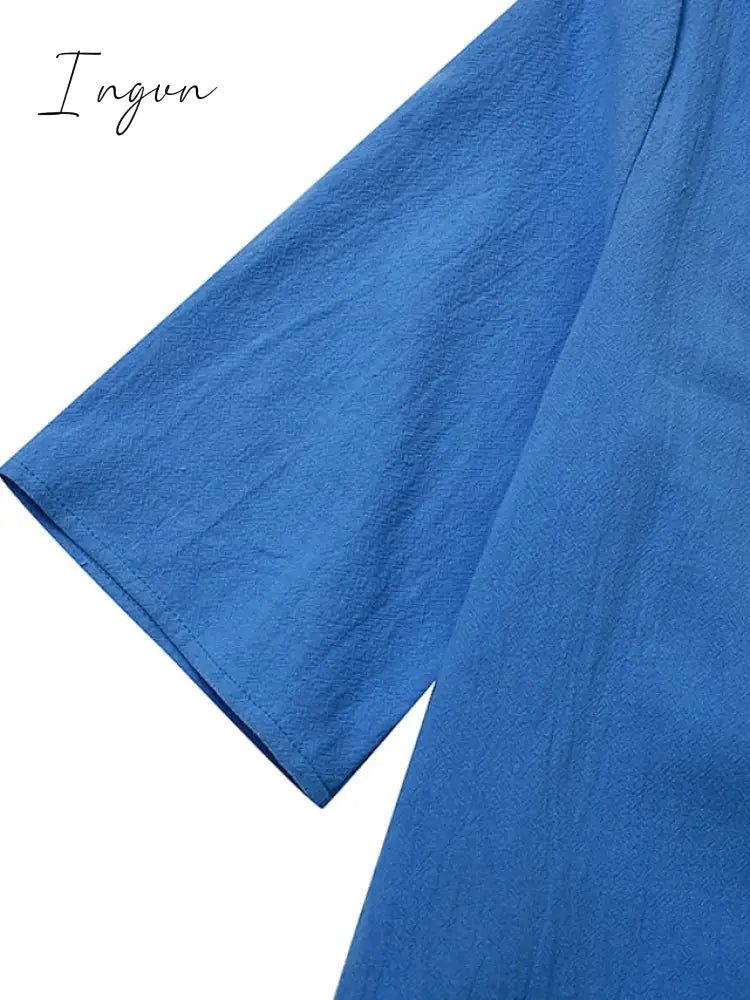 Ingvn - Women‘s Shift Dress Knee Length Dress Green Blue Pink Yellow Half Sleeve Pure Color Patchwork Spring Summer V Neck Basic Casual 2023 S M L XL XXL 3XL 4XL 5XL