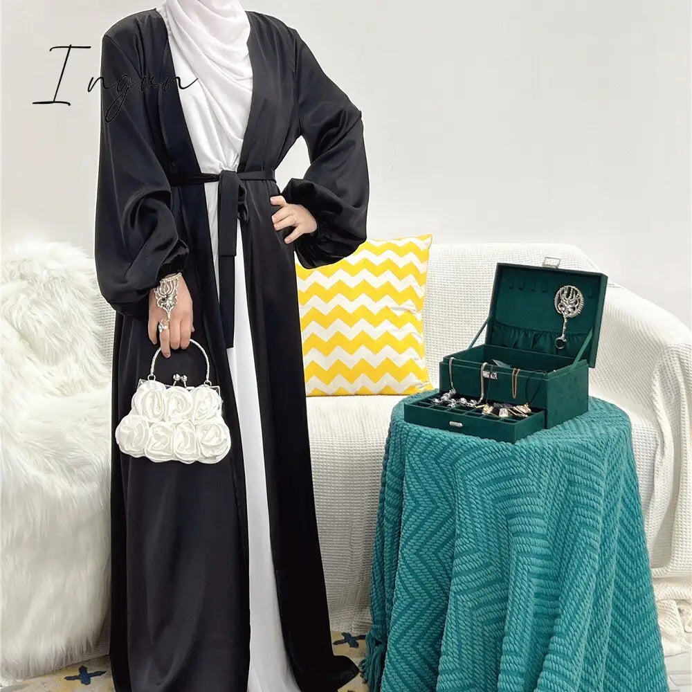 Ingvn - 2023 Summer Puff Sleeve Muslim  Abaya Women Dress Elegant Modest Morocco Party Long Dress Islamic Turkey Dubai Eid Ramadan Jubah Robe