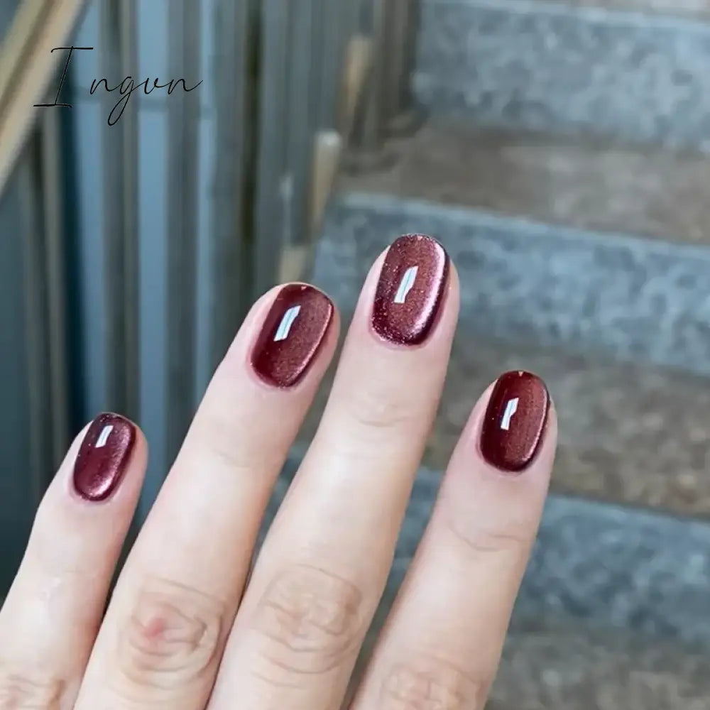 24pcs detachable cat eyes red wine false nails with glue full cover ballet square almond shiny acrylic press on fake nails tips