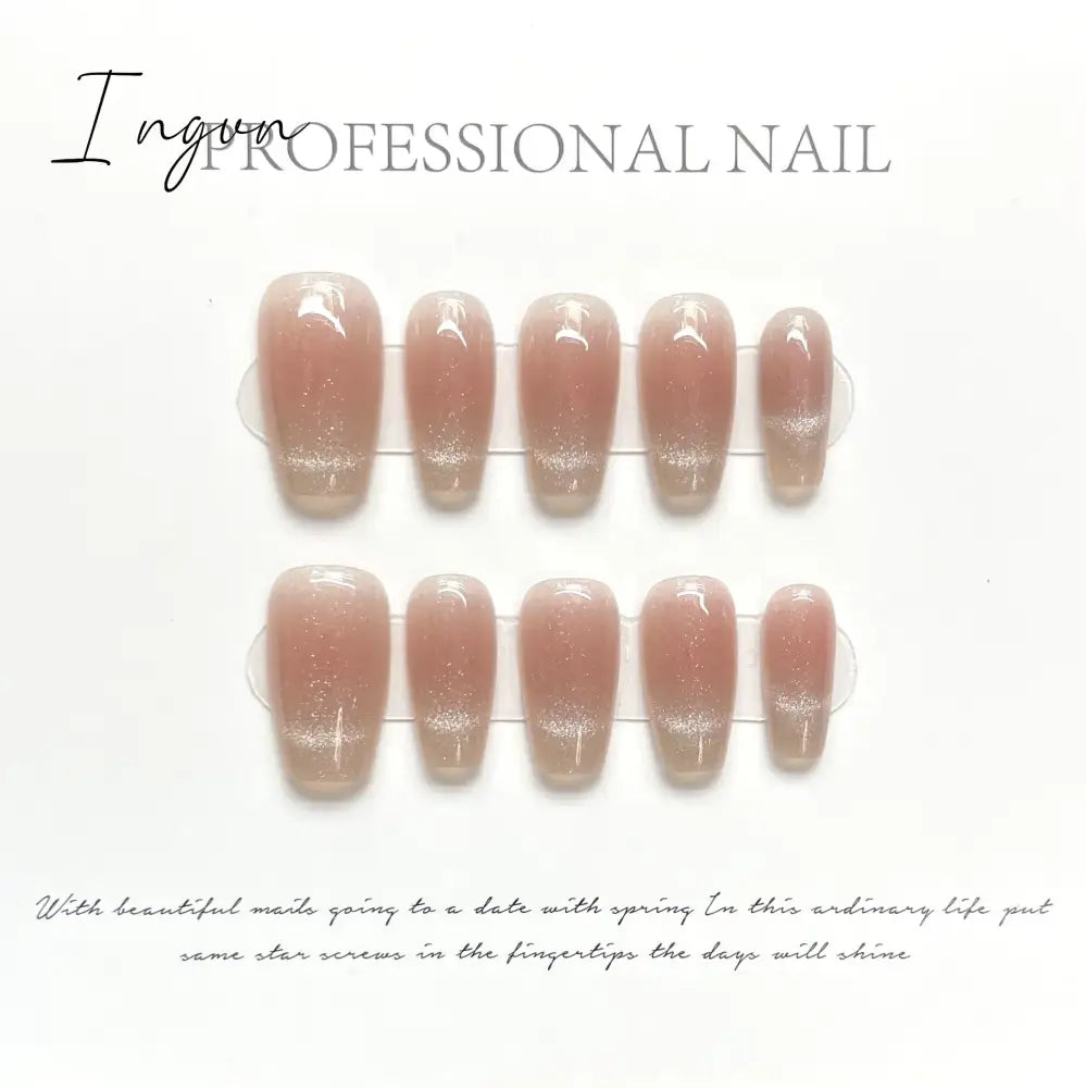 10Pcs Naked Cat Eye Press On Nails Laser Butterfly Decoration Fake Nails Short Full Cover False Nail Wearable Manicure Nail Tips