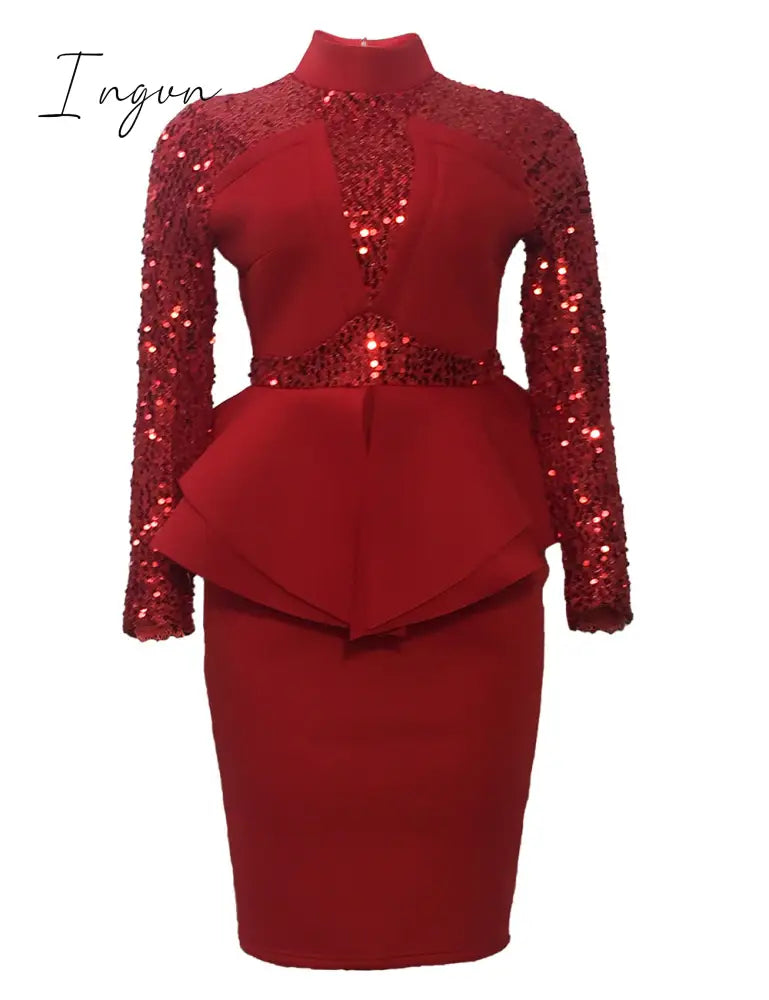 Ingvn - New arrival spring sexy lady 3 colors mid dress zipper fly ruffles bud dress full sleeve slivers office lady new dress