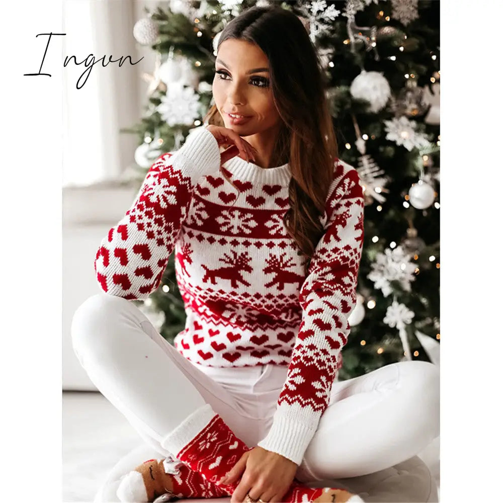 Ingvn - Fashion Autumn Winter Long Sleeve Loose Christmas Dresses Ladies Christmas Print A-line Mini Dress tops New Women