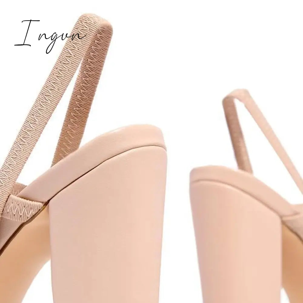 Ingvn - Elastic Straps Squared Toe Chunky Heels