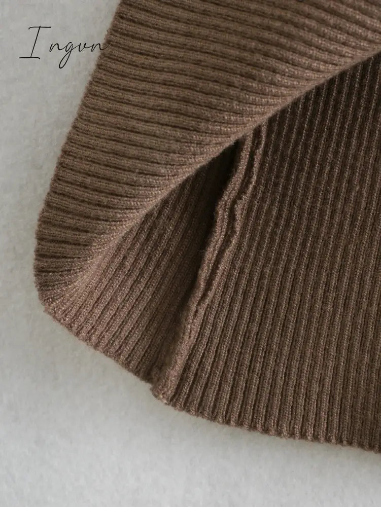 Ingvn - Dress Women Long Sleeves High-Neck Elastic Midi Dress Fashion Elegant Chic Lady Knit Sweater Dresses Women robe femme