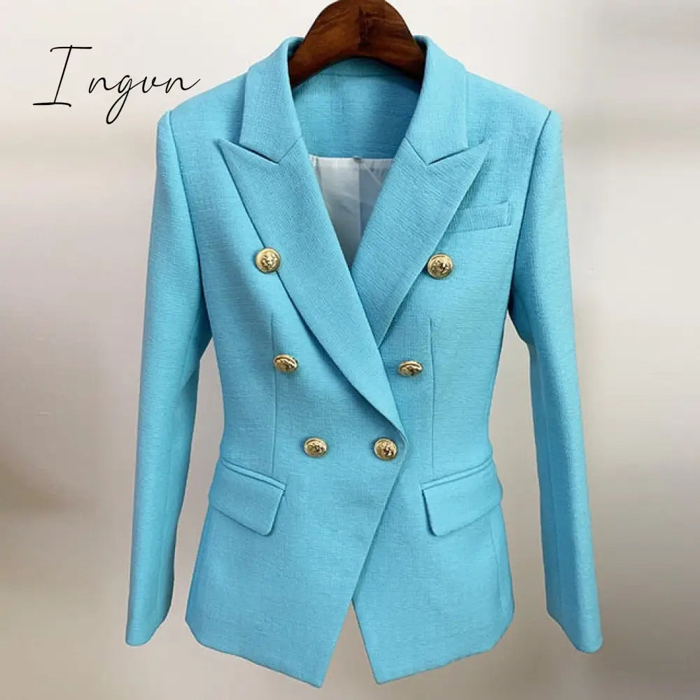 Ingvn - Green Blue Yellow Black White Blazer Women Office Formal Double Breasted Buttons Blazer Plus Big Size Women Blazers Drop Ship