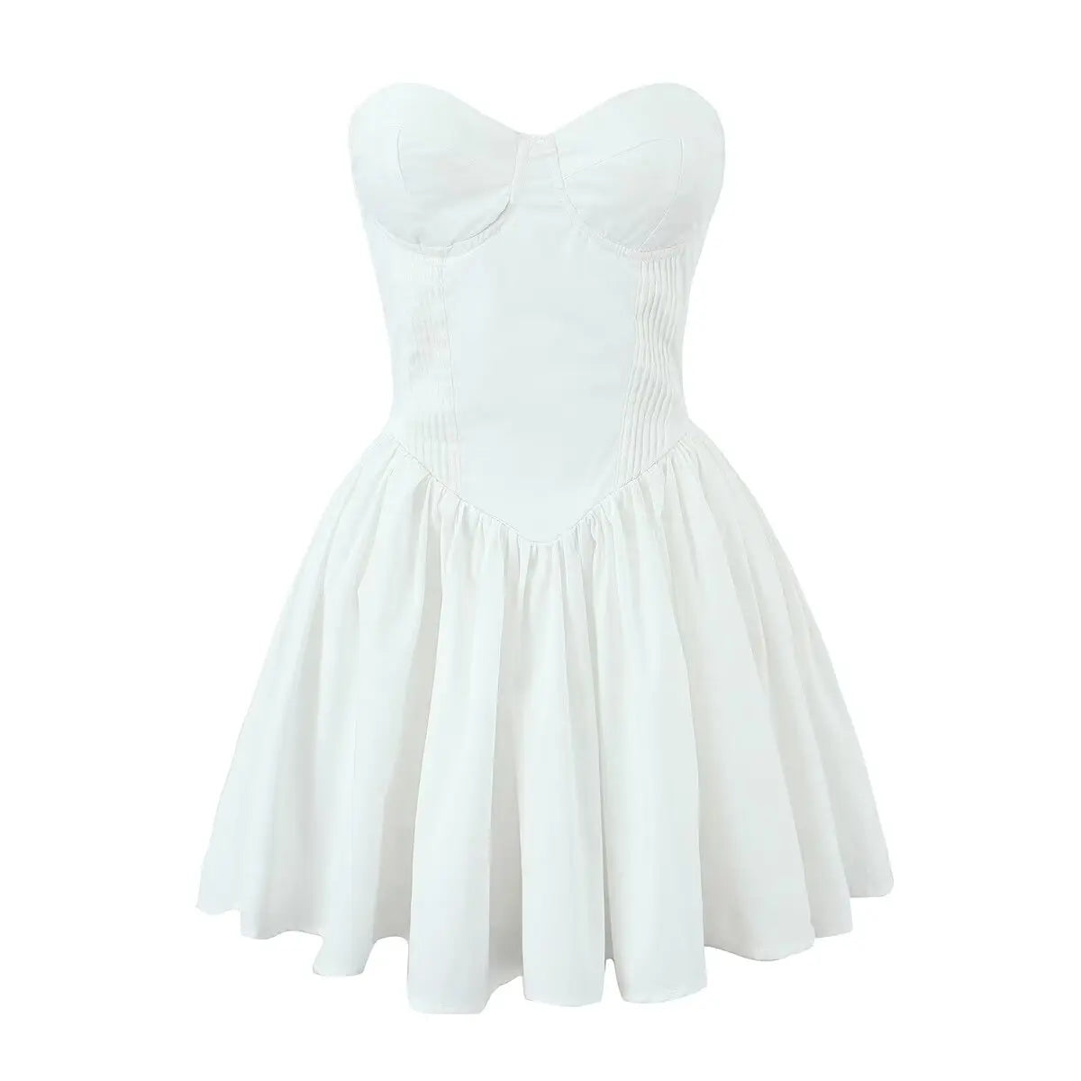 Summer White Mini Strapless Dress Sexy Elegant Fit and Flare Birthday Party Dresses Low Waist Cotton Women's Clothing