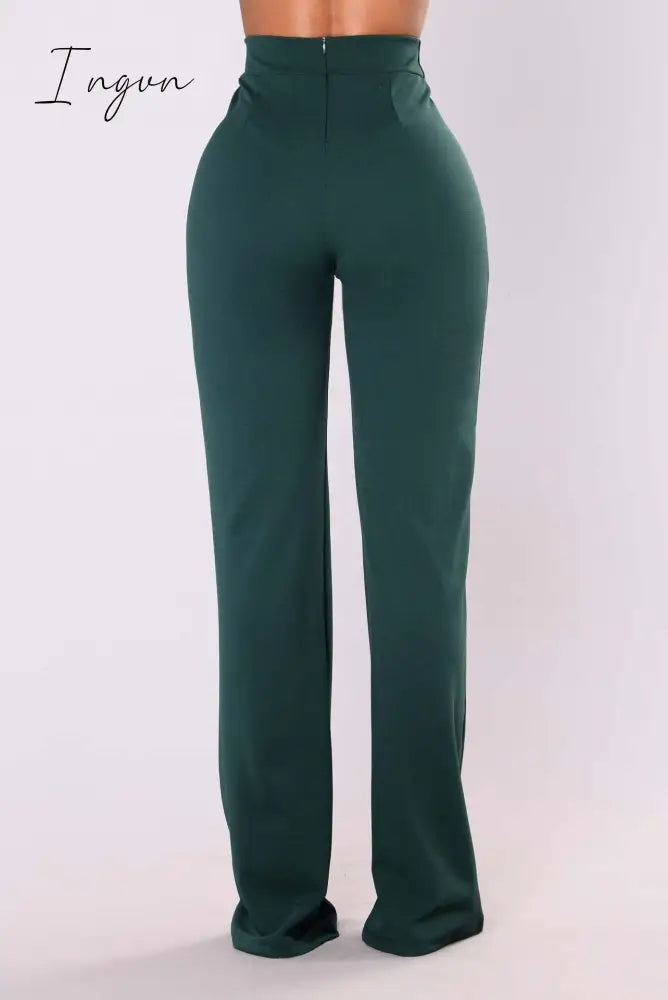Ingvn - Spring  Autumn New Slim Solid Tone Flare Pants Fashion Korean Version Elastic Waist Street Dress Women Suit Wide Leg Pants