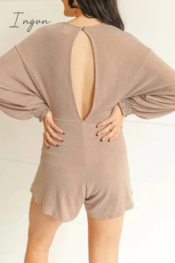 Ingvn - Casual Solid Backless Sequined V Neck Regular Rompers