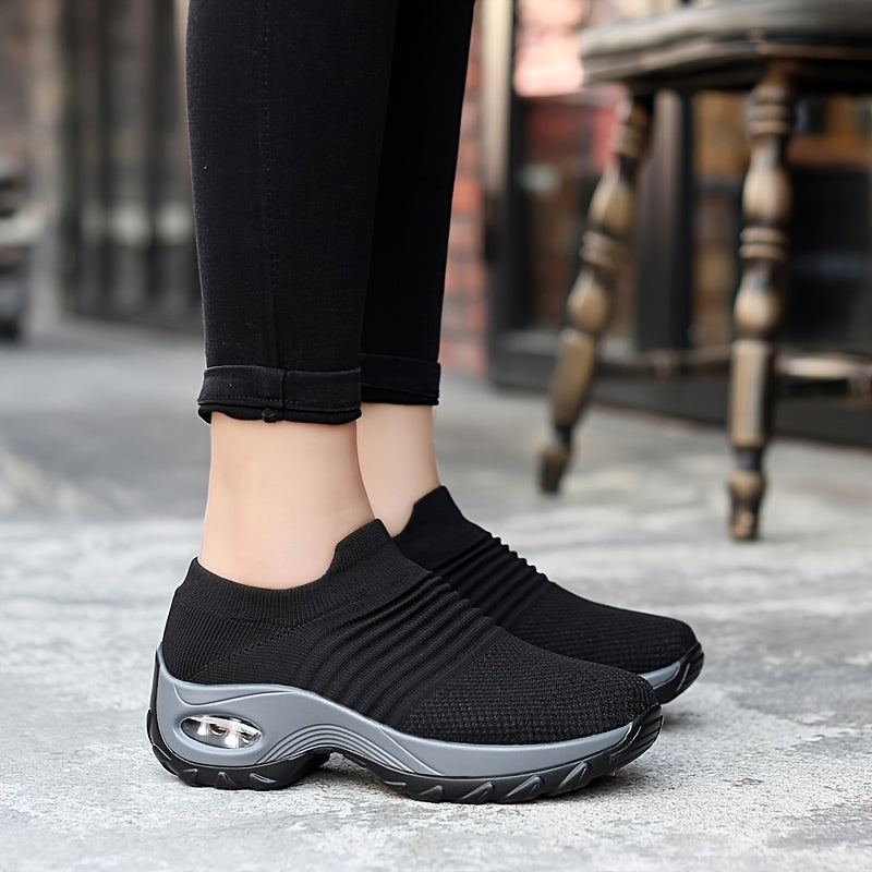 Womens Solid Color Chunky Low Top Sneakers - Breathable, Lightweight, Slip-On Shoes with EVA Insole and PU Sole - Perfect for Casual Outdoor Activities All Season