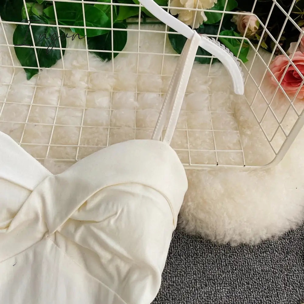 Ingvn - Women Dress Spring Summer French Elegant Sexy Gentle Temperament Female Irregular Tube Top Sling Big Swing Vestido