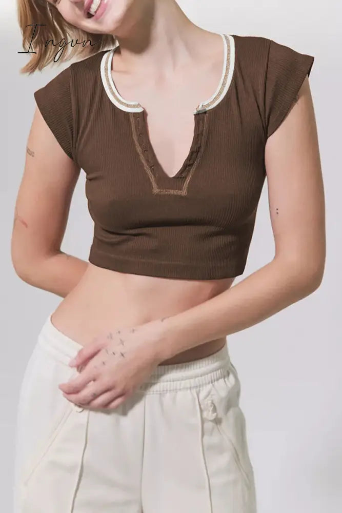 Ingvn - Sexy Street Solid Patchwork U Neck T-Shirts