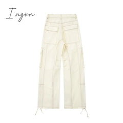 Ingvn - 2023 Cargo Pants for Women Beige Wide Leg Pants Women Summer High Waist Woman Trousers Holiday Casual Baggy Pants Woman