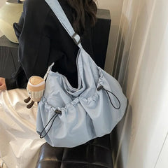 Ingvn  New Pleated Casual Crossbody Bag Student Nylon Shoulder Bag Fashionable Commute Car Stitching Hobo Bag