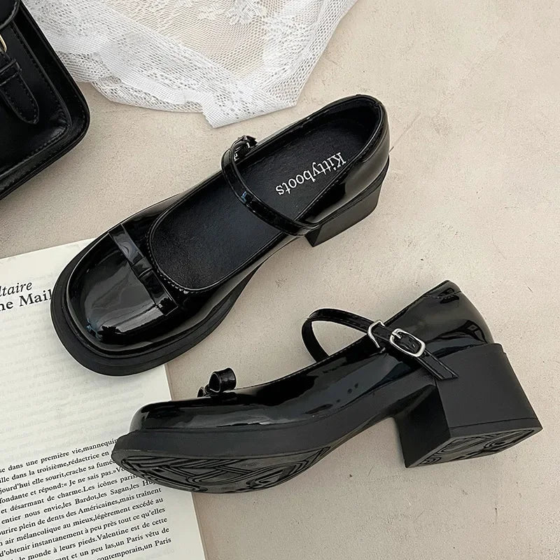 Brown Jk Uniform Shoes British Style Retro Japanese Mary Jane Shoes Women's Lolita Bow Sweet Girls Kawaii Mid Heel Cute Laofers