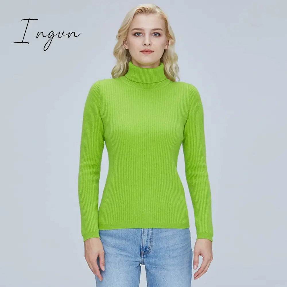 Ingvn - 100% Merino Wool Turtleneck Women Sweater Autumn Winter Warm Soft Jumper Women Knitted Pullover Femme Cashmere Sweater Knit