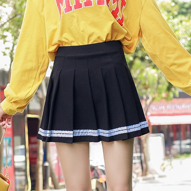XS-XXL Spring Summer Autumn Women Skirts Student Girl Striped Pleated Waist Female Sweet Mini Dance Plaid Black White Pink Skirt