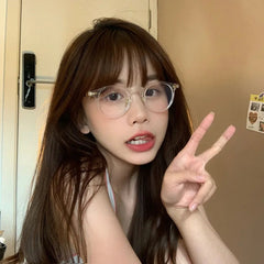 INGVN  Korean Small Clear Round Glasses Frame Women Sweet Girl Ins No Makeup Plain Glasses Men Eyewear Cute Decorative Computer Glasses