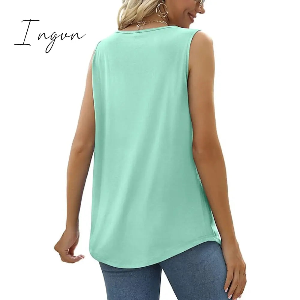 Ingvn - Women's Tank Pleated Solid / Plain Color Basic Square Neck Sleeveless Summer Wine Red Black White Light Green Pink