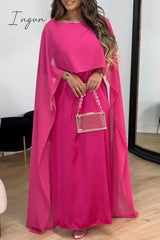 Ingvn - Elegant Solid Patchwork Zipper O Neck Long Dress Dresses