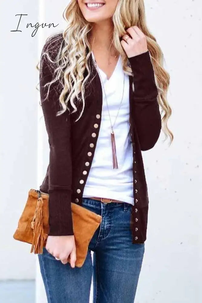 Ingvn -  Long Sleeves Buttons Design Cardigan(7 Colors)