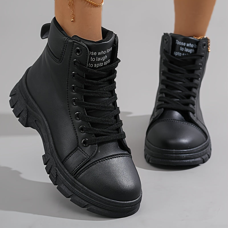 Women's Winter Snow Boots - Casual High-Top, Warm & Comfy with Lace-Up Design, Round Toe, Thick Sole, PU Cover, Rubber Sole