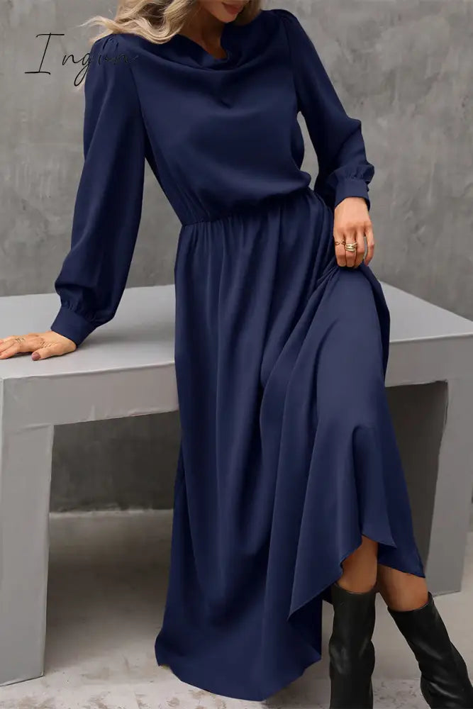 Ingvn - Elegant Solid Asymmetrical Scarf Collar A Line Dresses
