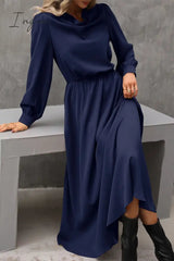 Ingvn - Elegant Solid Asymmetrical Scarf Collar A Line Dresses